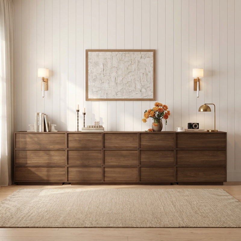 Ensemble de chambre à coucher 3 pièces (commode à 9 tiroirs et ensemble de 2 commodes à 3 tiroirs), Noyer