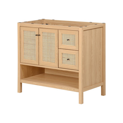 Jasper 36 in. W x 18 in. D x 33 in. H Rattan Coastal 2-Shelf Freestanding Bathroom Vanity Cabinet Only (Sink Basin is Not Included), Oak