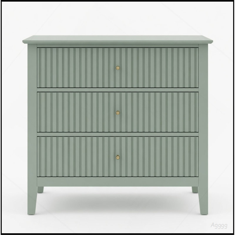 Table de chevet 32 pouces large cannelée à 3 tiroirs, grande table de bout moderne pour chambre à coucher, Rose