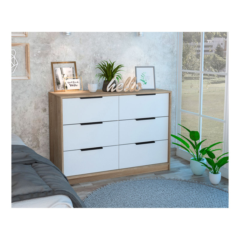 Commode rectangulaire 6 tiroirs Longhill, Blanc