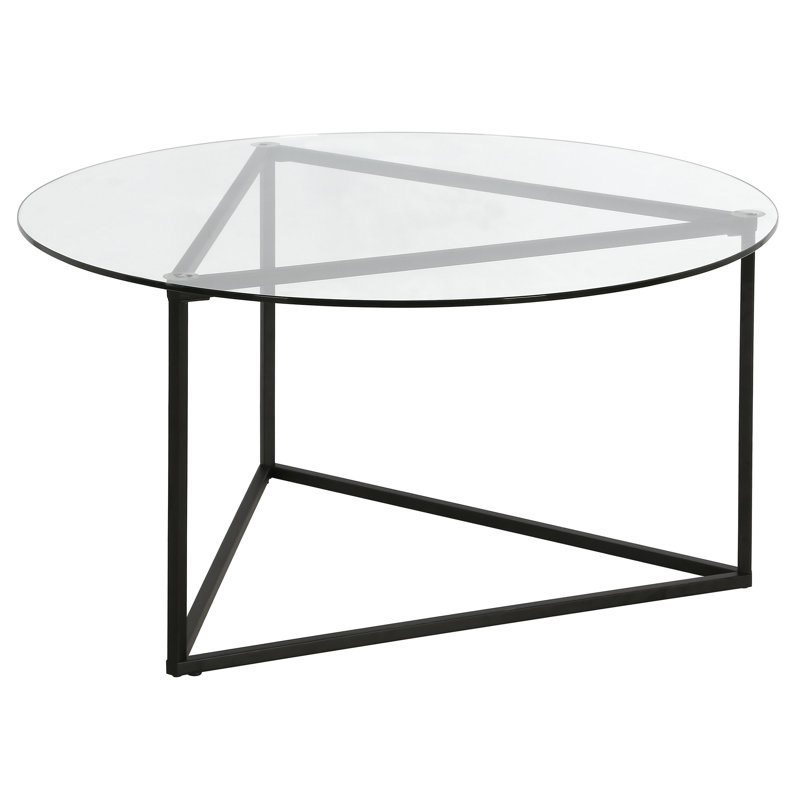 Jenson 35" Wide Round Coffee Table with Glass Top in Blackened Bronze, Blackened Bronze