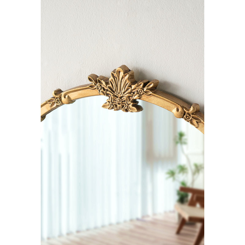 Round Wall Mirror with Ornate Gold Leaf Crest