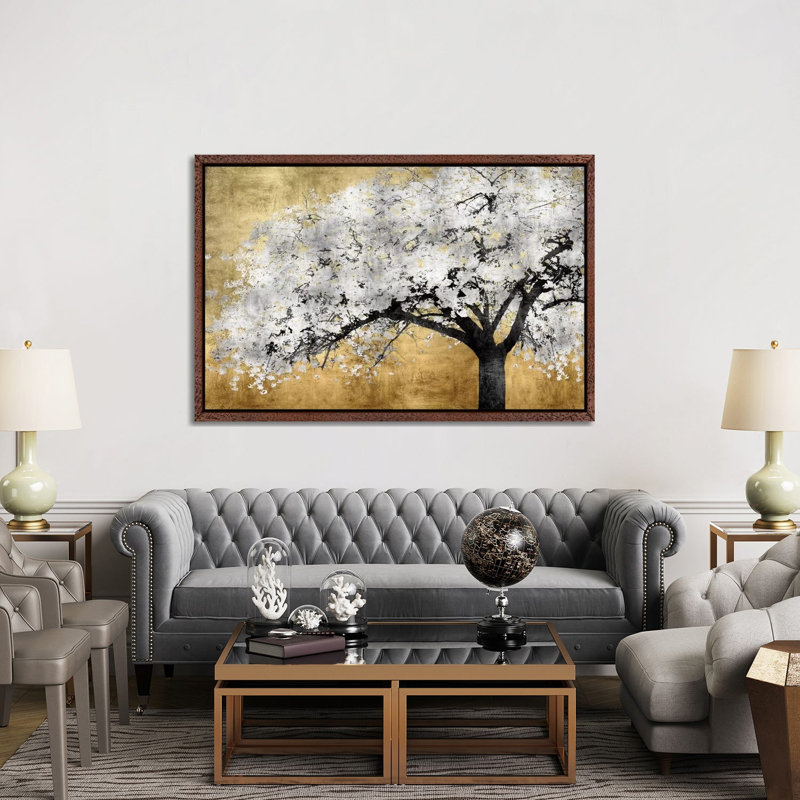 Silver Blossoms by Kate Bennett - Painting on Canvas, 152.5 cm H x 101.5 cm W, Brown Floater Framed