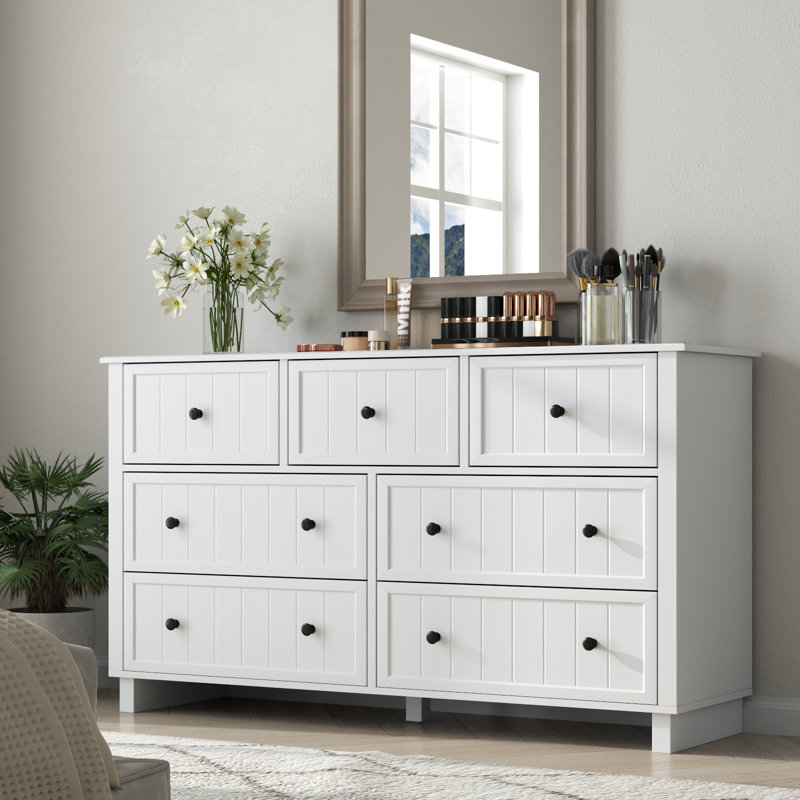 Farmhouse 7 Drawers Dresser, White Chest Of Drawers For Bedroom