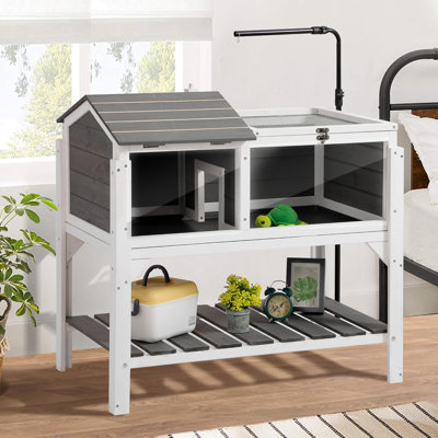 Habitat en bois de tortue en bois avec étagère de rangement et support de lampe réglable