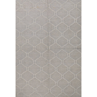 Himalayan Wool Geometric Area Rug in Silver/Beige
