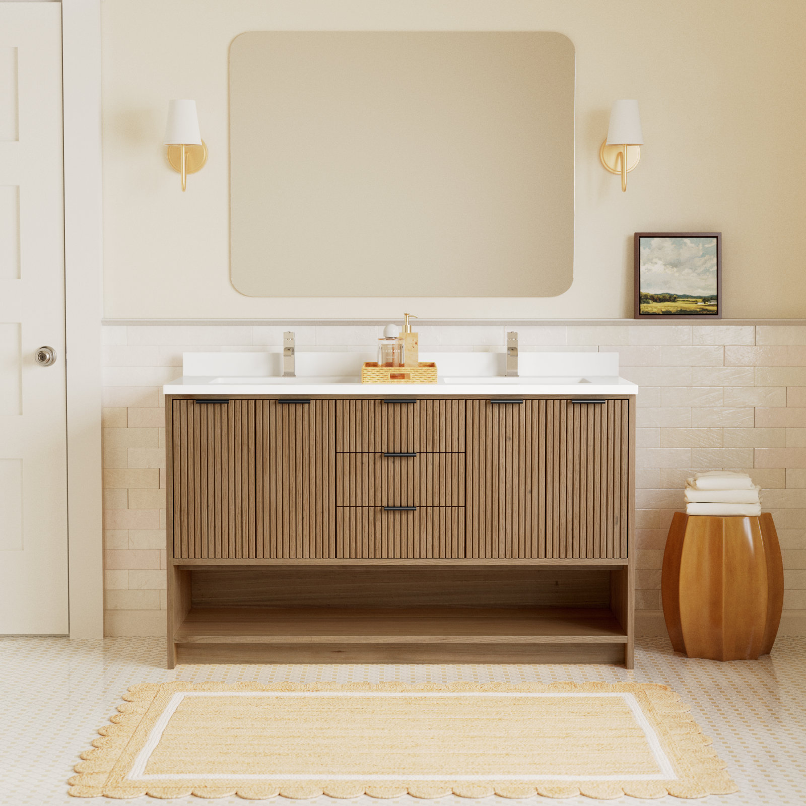 Anelie 55'' Double Bathroom Vanity, Weathered Fir
