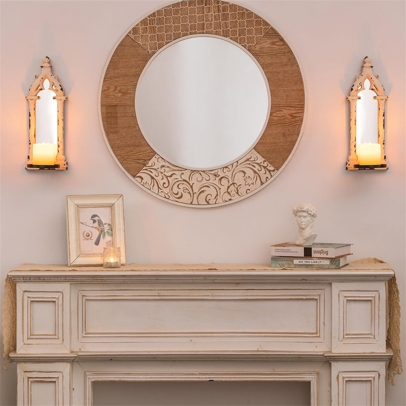 2 Piece Wood Wall Candelabra Set, Vintage White