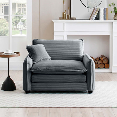 Canapé confortable à assise profonde simple avec un oreiller, adapté au salon et à la chambre à coucher, club plusieurs occasions, velours côtelé gris