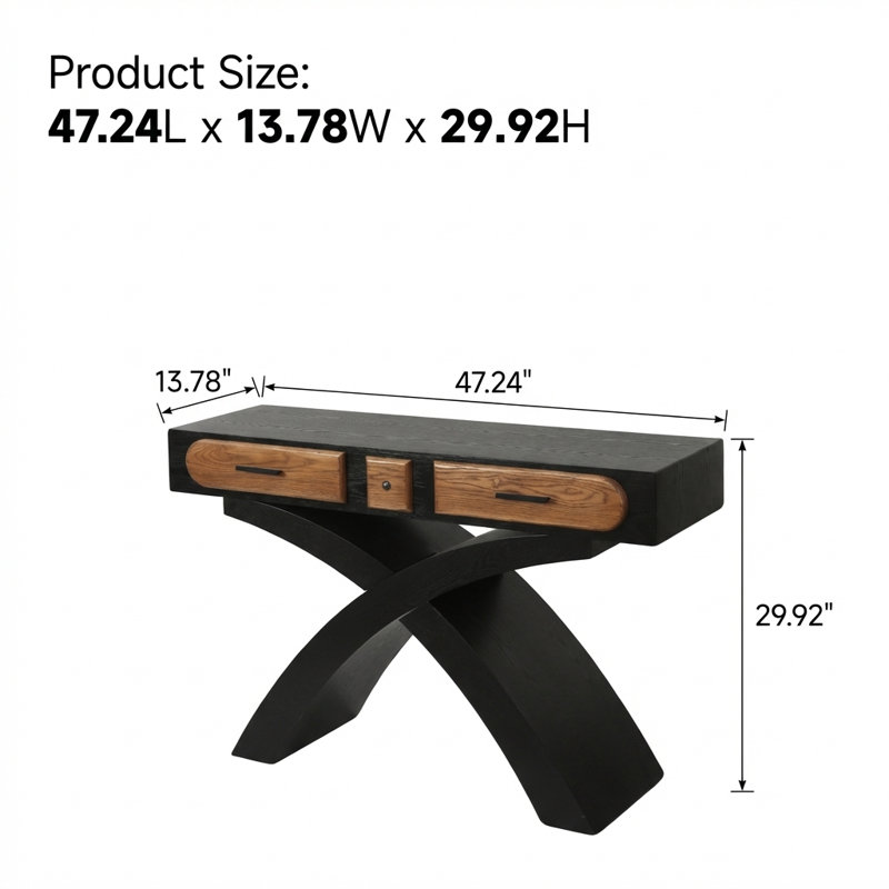 Console moderne avec pieds croisés et tiroirs à deux poignées