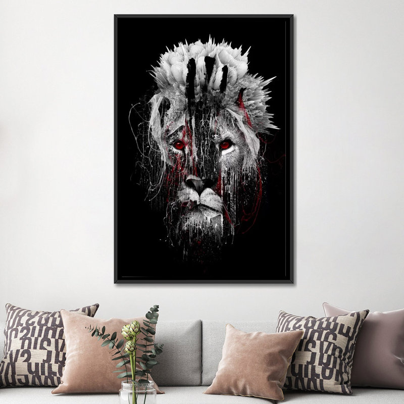 « red-avec lion », impression sur toile, H 26 po x l 18 po x P 1,5 po, Toile avec cadre flottant noir, Pas de tapis