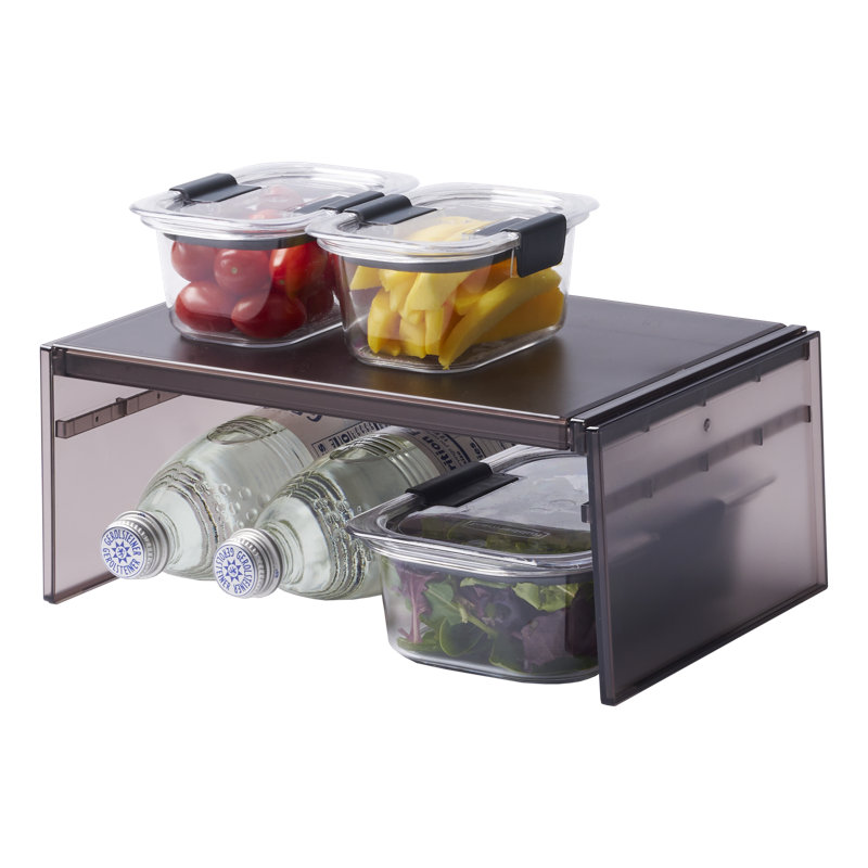 Yamazaki Home Expandable Refrigerator Riser Shelf, Plastic, Expandable, Matte Black