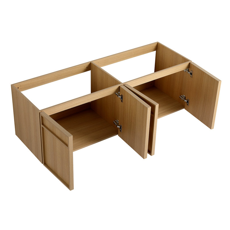 60" Wall-Mounted Bathroom Vanity With Double Resin Sink, 4-Soft Closing Door, Original Oak, Plywood (KD-PACKING)