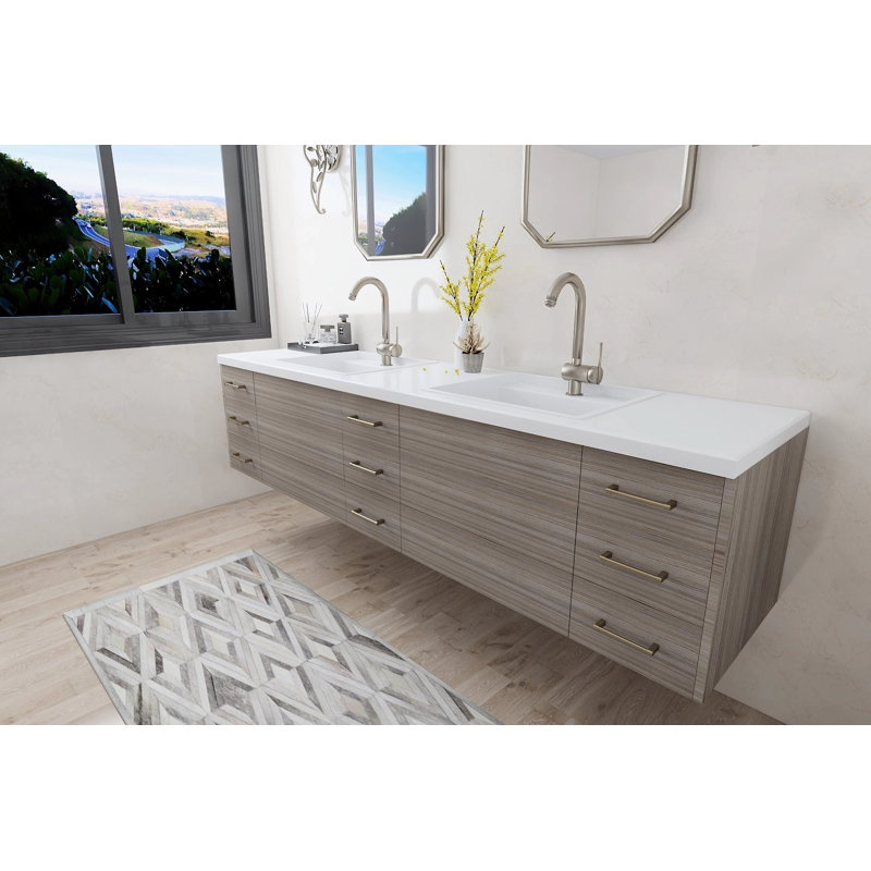 Meuble-lavabo double 87,5 po Richmond, prêt à installer, Gris argenté