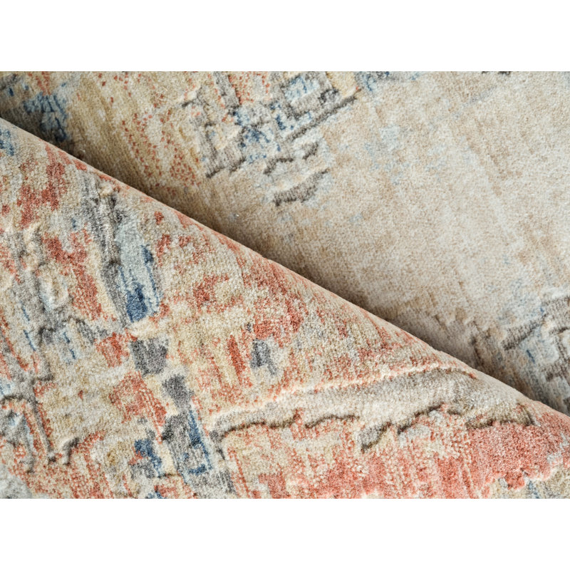 Infinity Power Loomed Wool/Nylon Abstract Area Rug in Ivory/Blue/Terracotta, Rectangle 9' x 12'