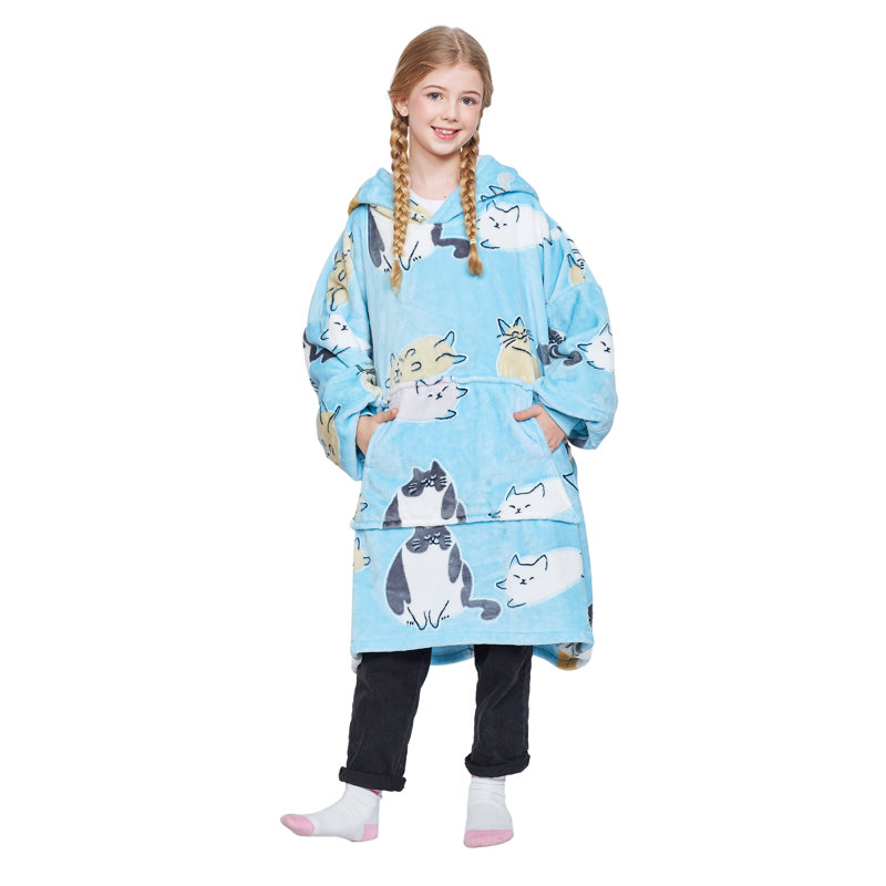 Sweat à capuche surdimensionné pour enfants, chandail en molleton portable, cadeau pour adolescent, Blue Cat-Gid