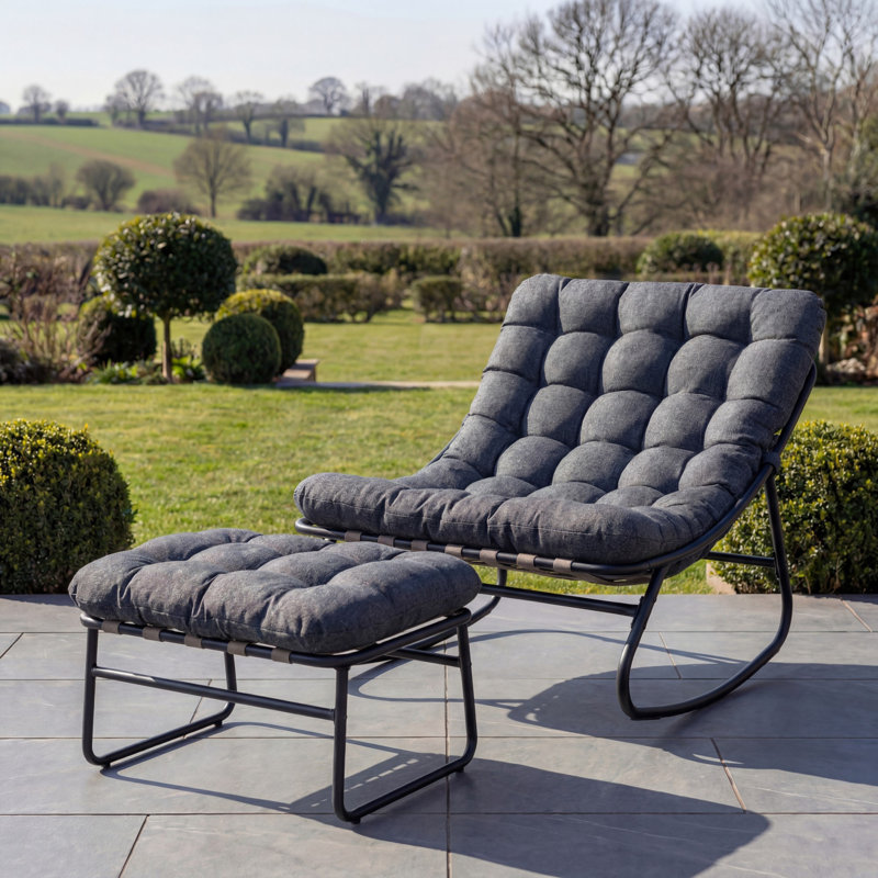 Solace Outdoor Rocking Chair and Stool, Grey