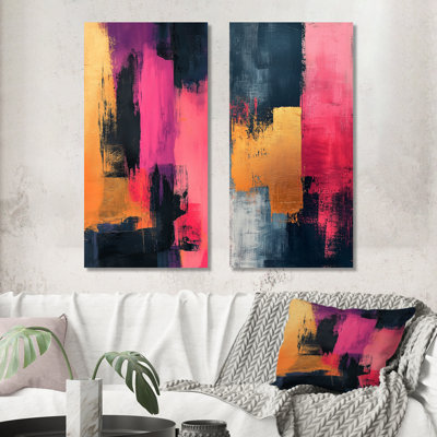 «Blakc and Pink Meet In Dream I - Minimalisme», ensemble d'art mural 2 pièces