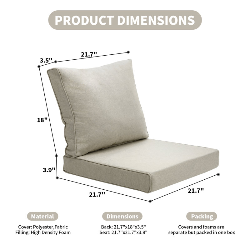 Patio Furniture Sofa Cushion Set Outdoor Deep Seating Cushions Thick Foam, Beige, 23.6" W x 23.6" D