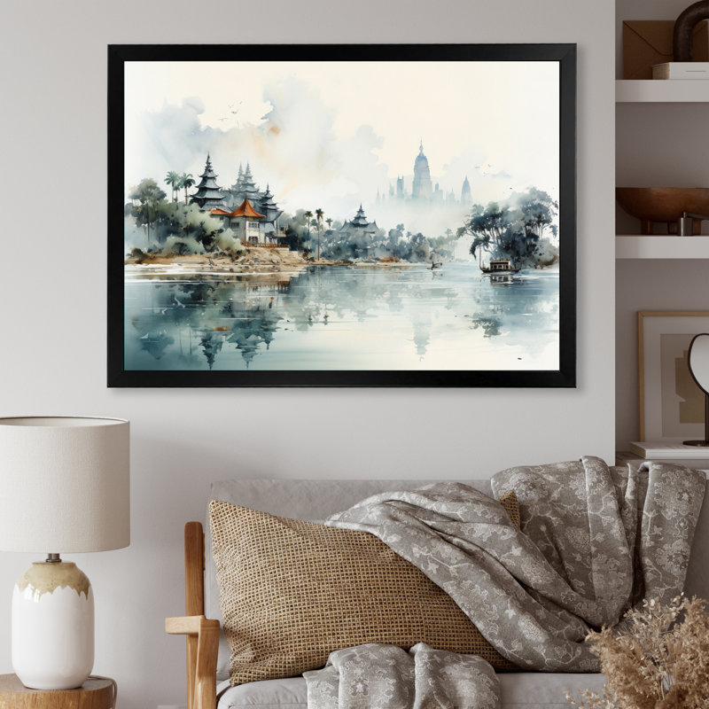 Hong City And Islands I - Hong Kong Canvas Wall Art, H 16 po x l 32 po x P 1 po, Cadre photo noir