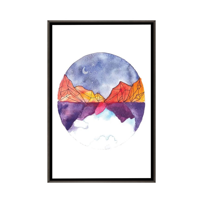 Art circulaire, Toile encadrée de bois rustique foncé, H 26 po x l 18 po x P 1,5 po