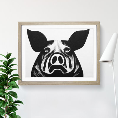 Monochrome Pig Abstract - Framed Print