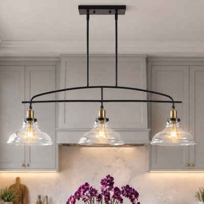 Luminaire suspendu industriel réglable à 3 lumières avec abat-jour en verre transparent