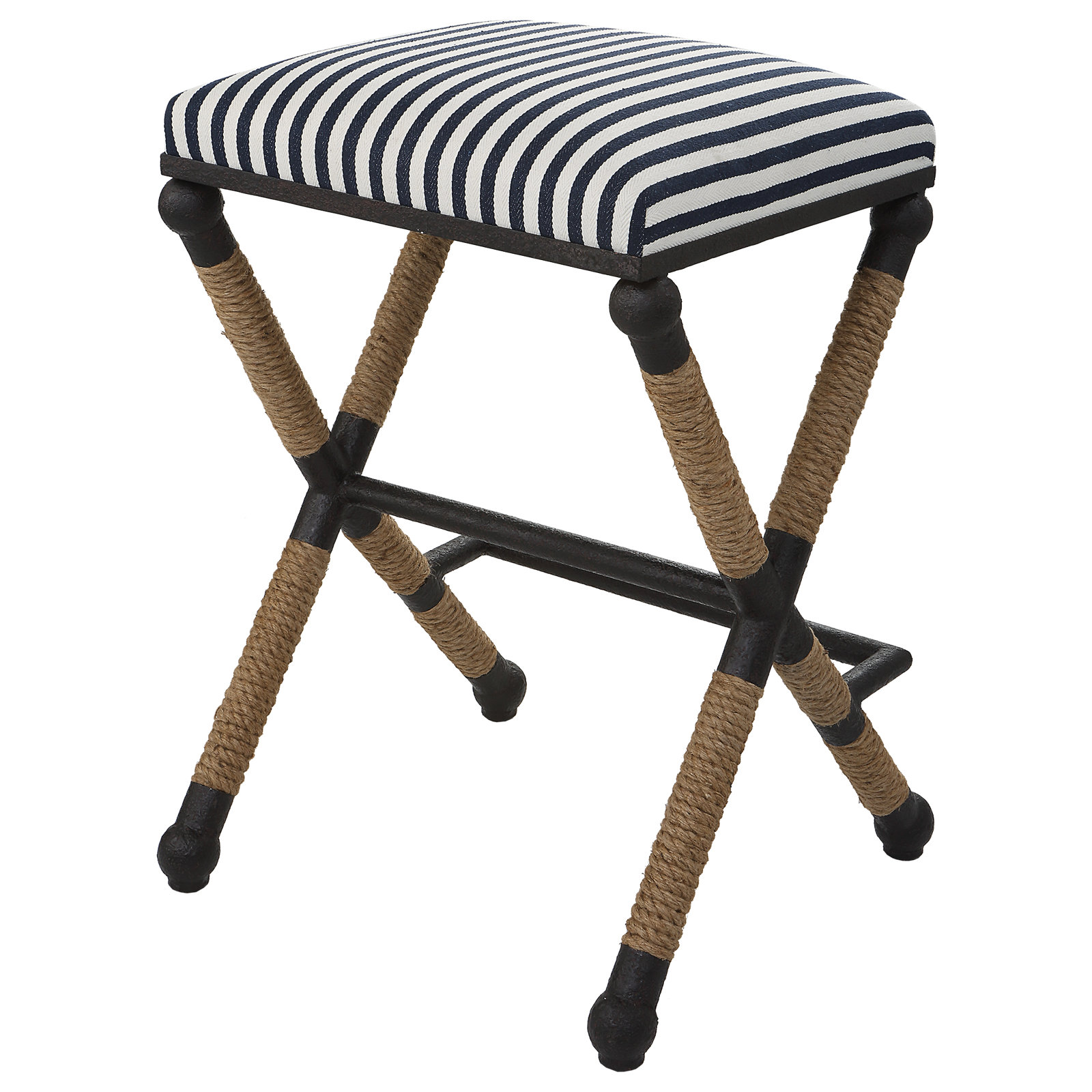Faline 28" Bar Stool, Blue/White striped 