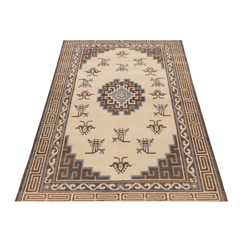 Art Deco Hand Knotted Wool Area Rug, Rectangle 5' x 8'