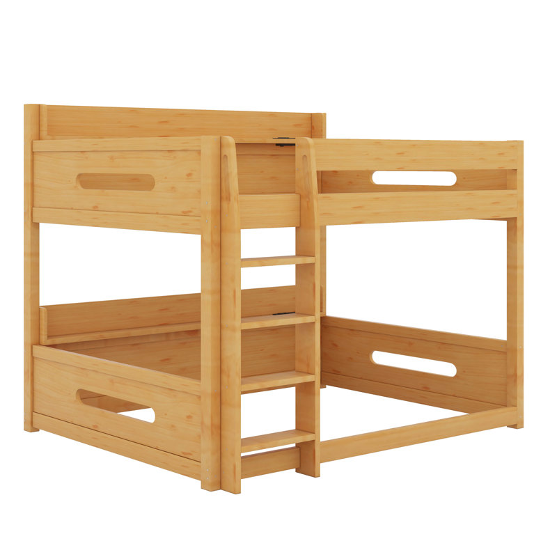Lit superposé grand sur grand avec tablettes de rangement et ports USB, Bois