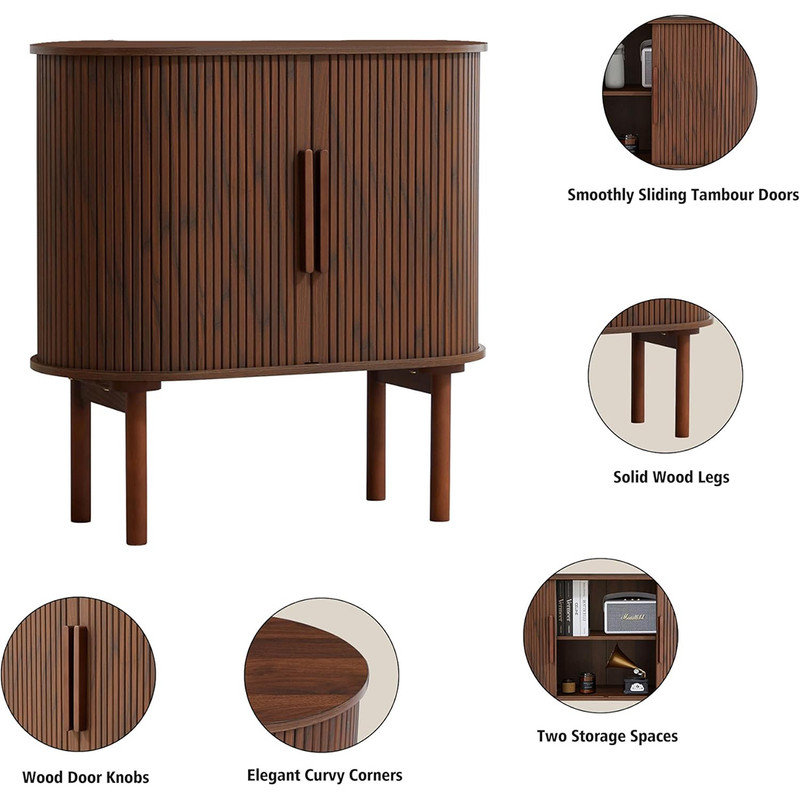 Walnut Fluted MDF Sideboard Buffet Cabinet with Slide Doors