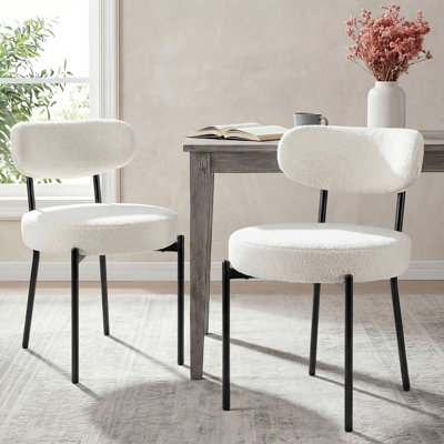 Sherpa Fabric Upholstered Dining Chairs Set with Backrest For Dining Room, Kitchen, Living Room by George Oliver