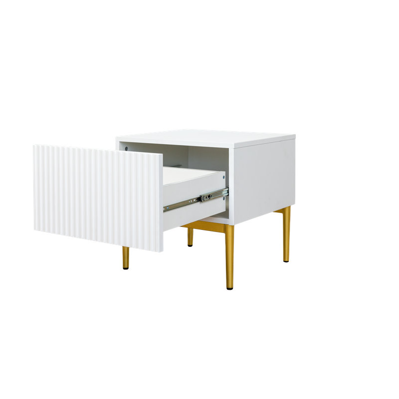 Alantra 46cm W Laminate Bedside Table, White/Gold