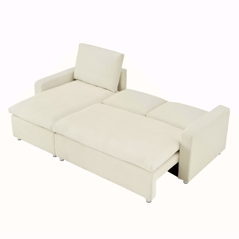 L Shaped Convertible Sleeper Sofa Bed, 90" Sectional Couch For Living Room , Pull Out Bed, Reversible Chaise With Storage , Removable & Washable Beige Corduroy Covers