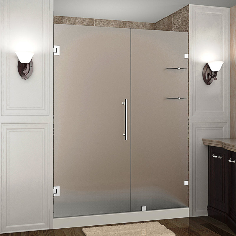 Nautis GS Hinged Frameless Shower Door, Frosted, Brushed Stainless Steel, 68"