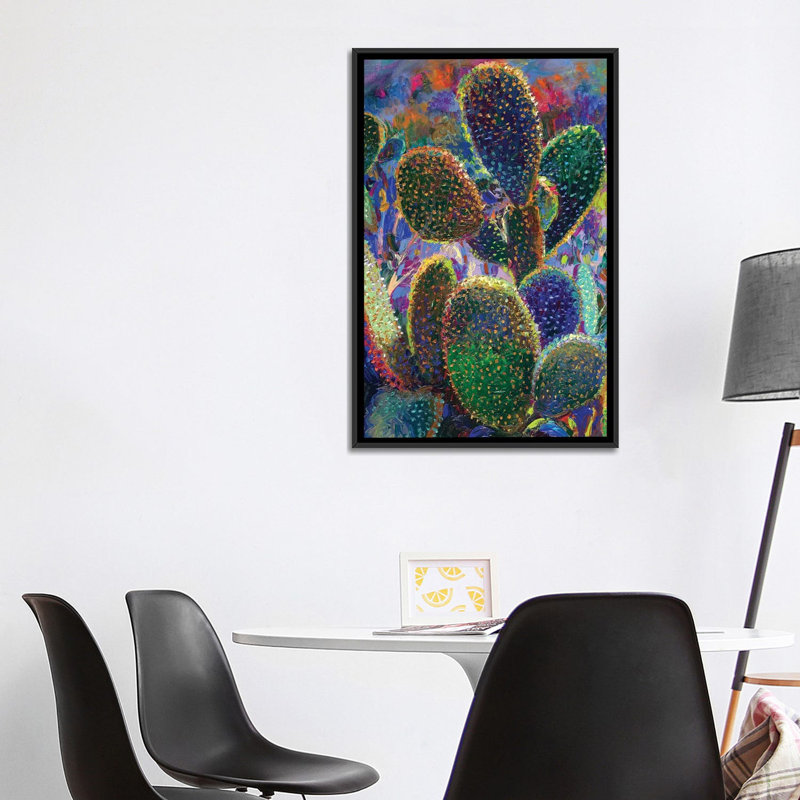 " Cactus Nocturnus " by Iris Scott, 40'' H x 26'' W x 1.5'' D, Black Framed, No Mat