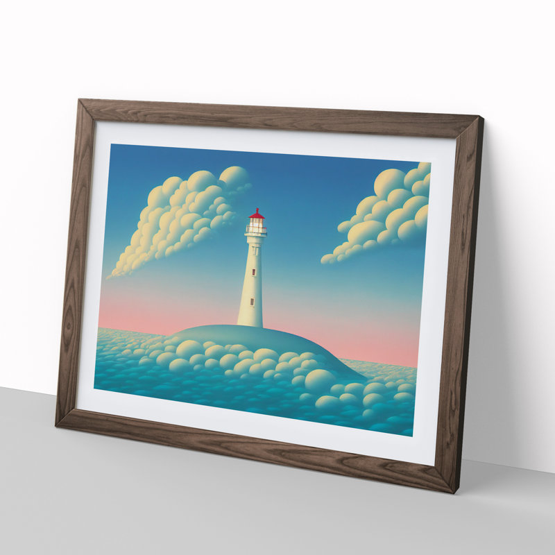 Hypnotic Lighthouse - Single Picture Frame Print, 46cm H x 64cm W x 2cm D, Walnut