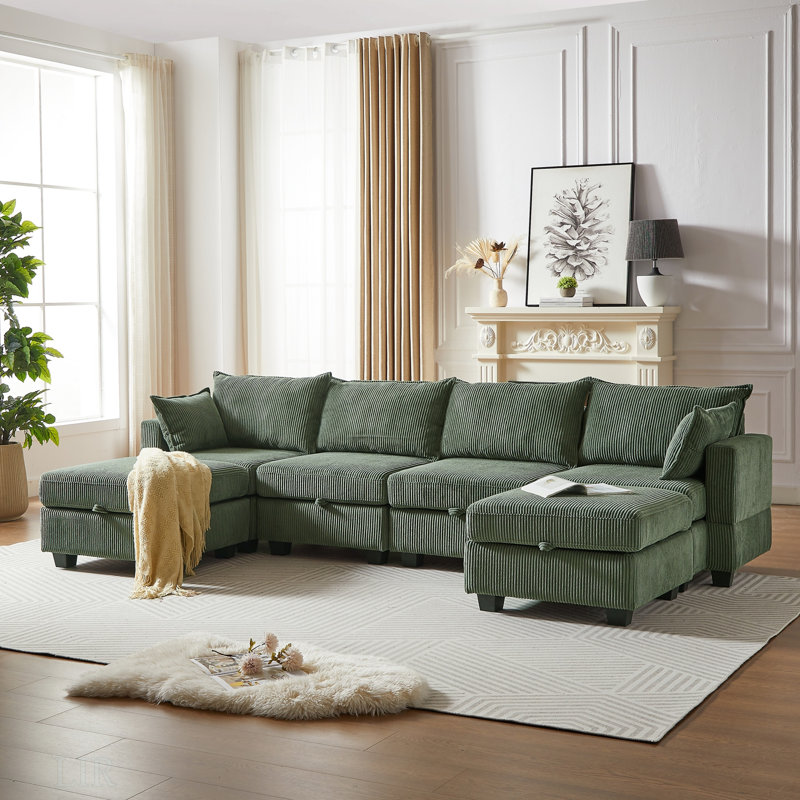 Canapé modulaire 113,5 po Sectiona, Velours côtelé vert