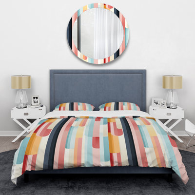 Ensemble de housse de couette à rayures roses Groovy Retro Striped Illusion I
