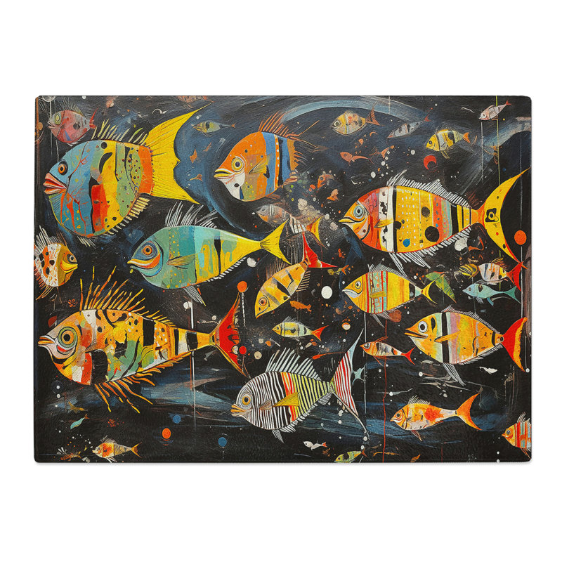 Fish Action  Glass Chopping Board