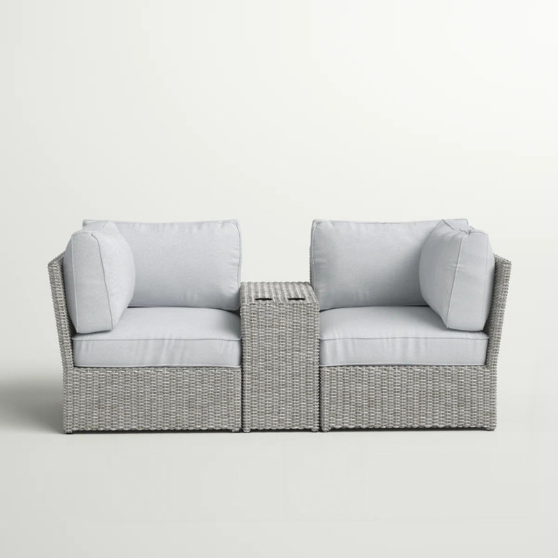 Ensemble de conversation pour canapé de patio en osier pour 2 personnes avec coussins entièrement assemblé