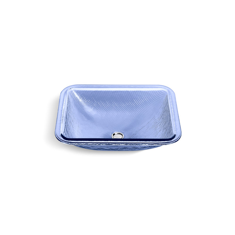 Yepsen Glass Undermount Bathroom Sink, Blue Translucent