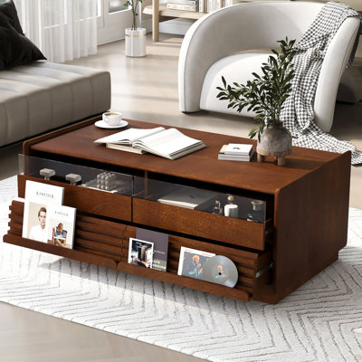 Table basse rectangulaire avec 4 tiroirs et 2 tablettes de présentation, table basse en bois 47,2 po