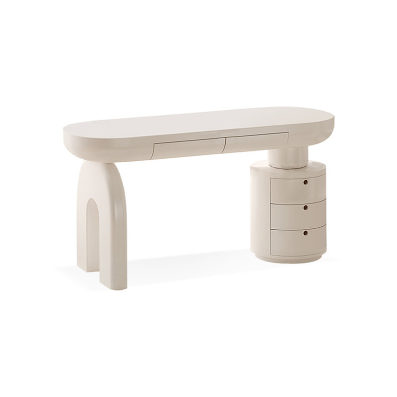 White Rectangular Solid Wood with 5 drawers desk, 29.53" H x 62.99" W x 23.62" D