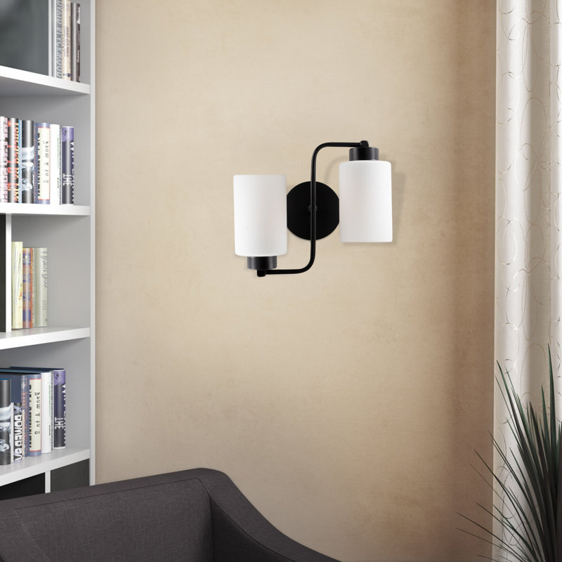 Lampe murale moderne industrielle, corps en métal noir, plaque de base 12 x 1,2 pouces | Couvercle en verre 12,6 po x 11,0 po | 2 x douilles E27 (40 W maximum) | Certifié IP20, parfait pour les décors scandinaves et fantaisistes, solution d'éclairage élégante