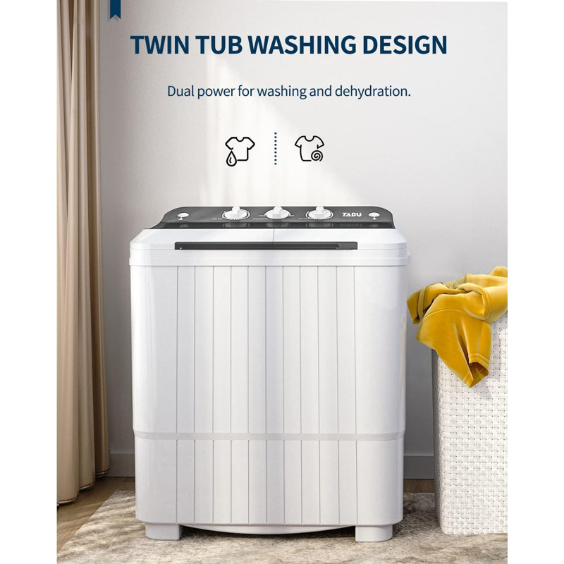 Portable Compact 2-in-1 Washer & Spin Dryer for Apartments/Small Spaces - Easy Knob Control, Space-Saving Design, Lightweight & Sleek Gray