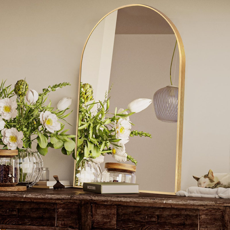 Bathroom vanity 36 x 24 inch metal arched wall mirror, Gold