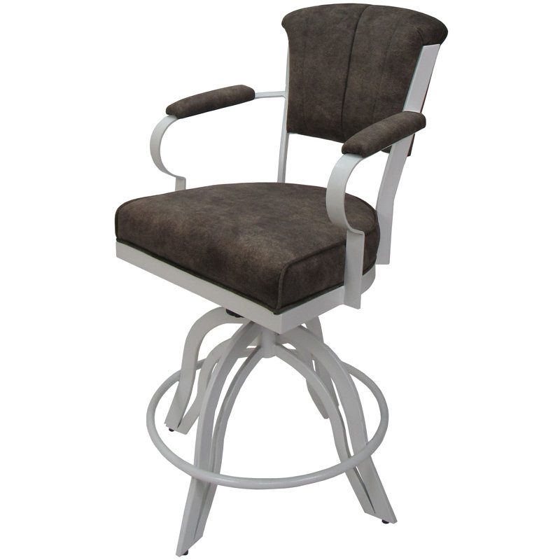 Racqual Swivel Metal Bar Stool, White, Whiskey, Bar Stool (26” Seat Height)