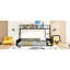Lit de plancher pleine grandeur en métal pour jeunes avec clôture, bureau et rangement, noir-1218126393-1218126392