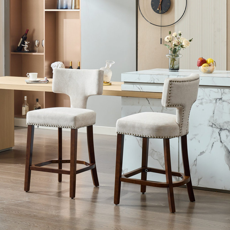 Ensemble de 2 tabourets de bar Mid-Century, Beige